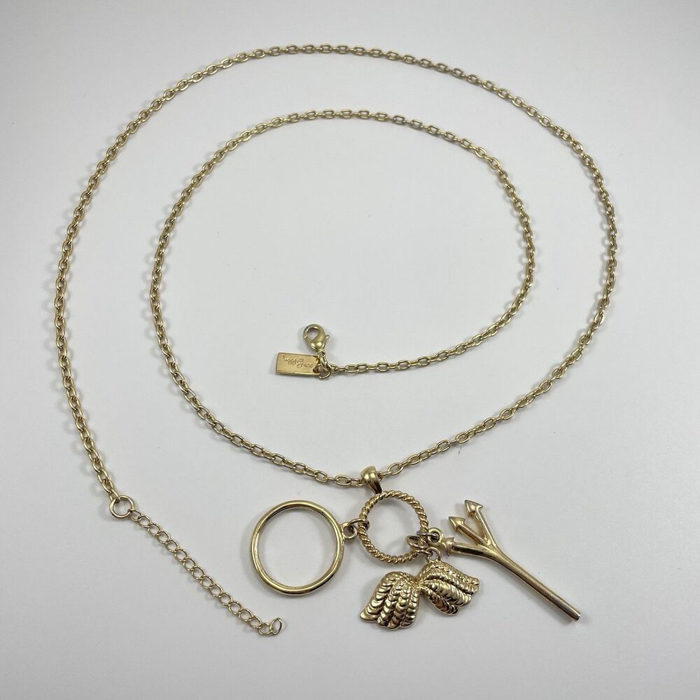 Lilly Pulitzer XX Lilly Necklace Long Gold Tone Chain Devil Angle Charm Boho